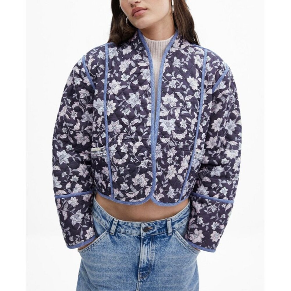 Mango Floral Bomber Jacket - Blue and White